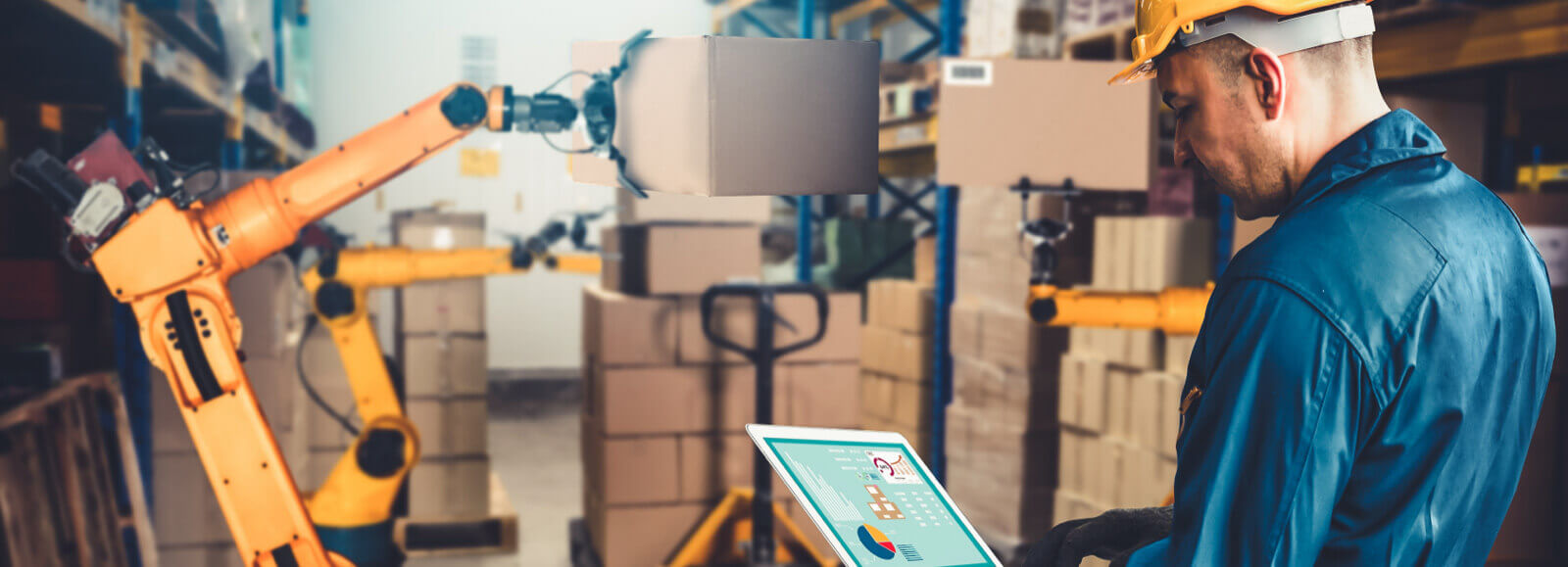 Robot working in a logistics and warehouse environment